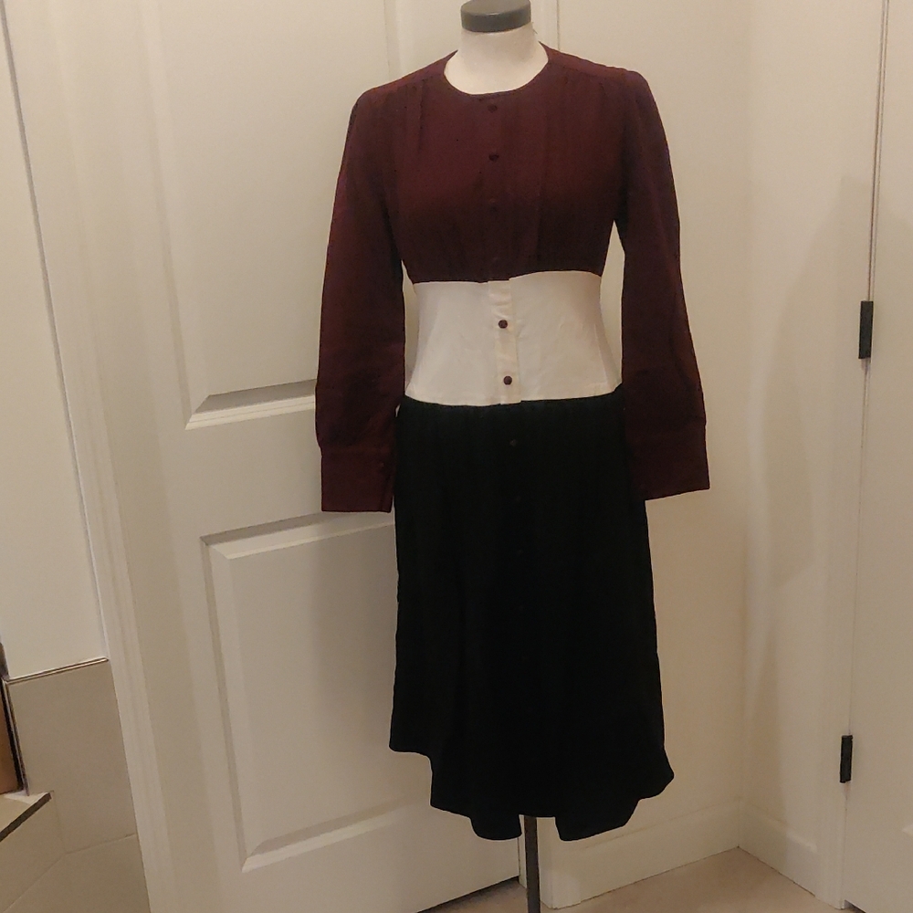 New! Jess. C Paris Elegant Burgundy Black Women's Long Sleeves Dress Sz Small